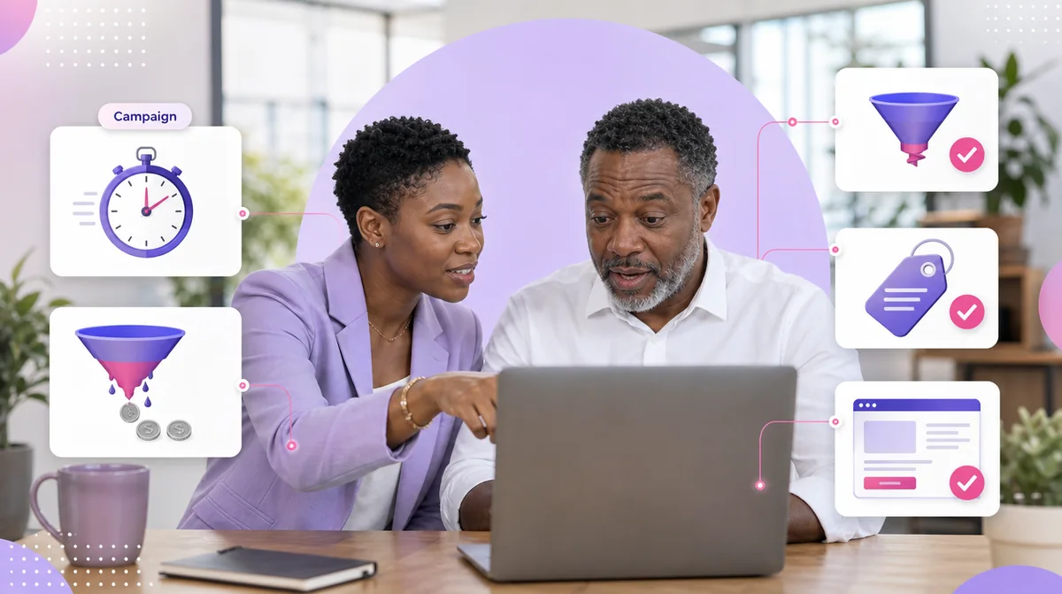 An ad specialist showing a furniture business owner where his ad budget leaks, with tracking and landing page fixes around them