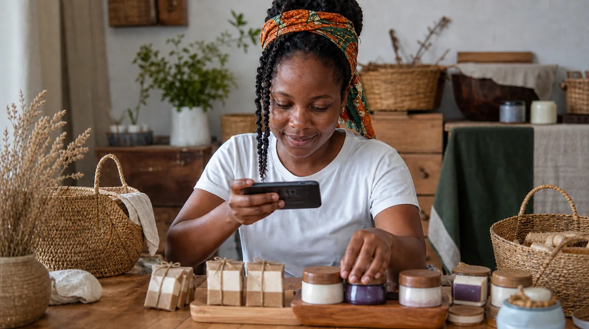 A soap maker photographing her handmade products to send to a customer