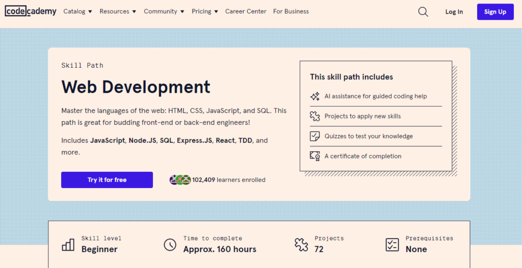 Codecademy Web Development Career Path, learn web design online