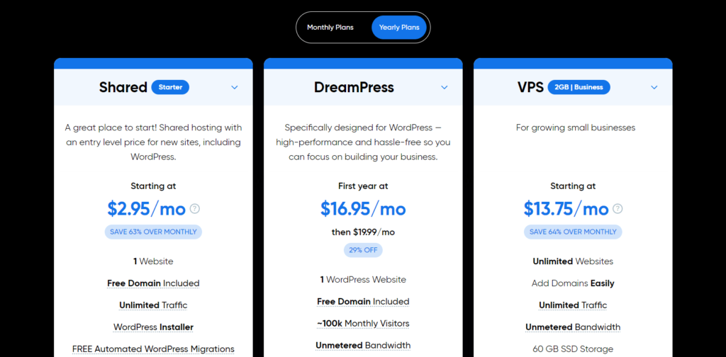 Dreanhost hosting packages