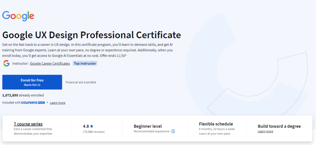 Google Ux Design Professional Certificate, online web design courses, best web design courses