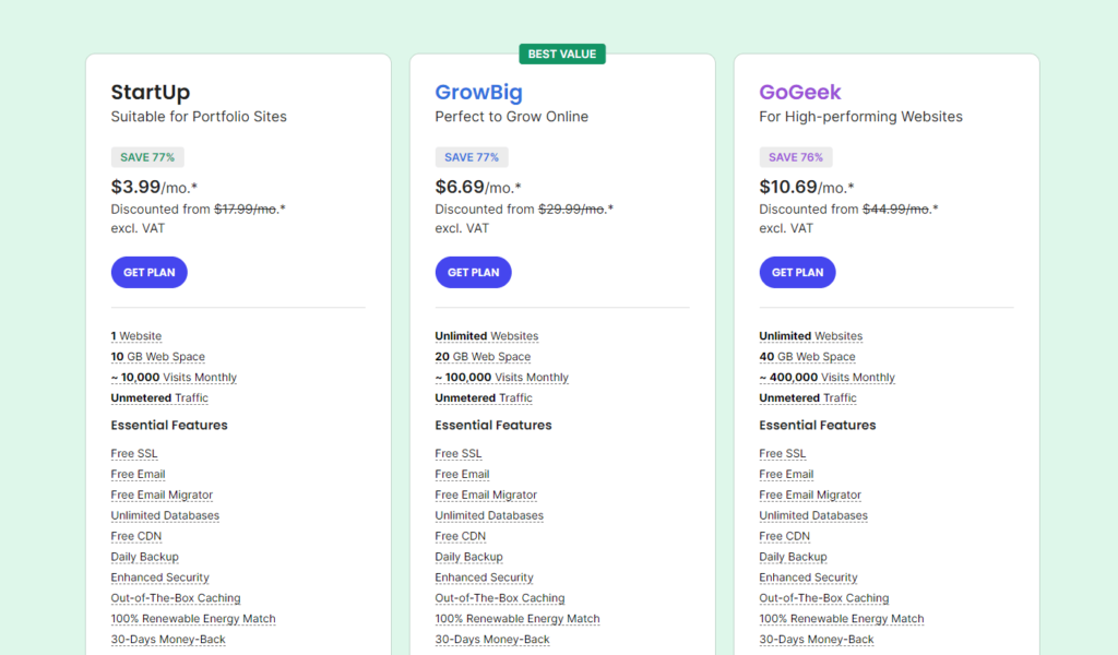 Siteground hosting packages